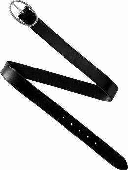 Women: Leather oval buckle belt - true black