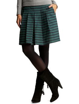 Women: Pleated striped skirt - green stripe