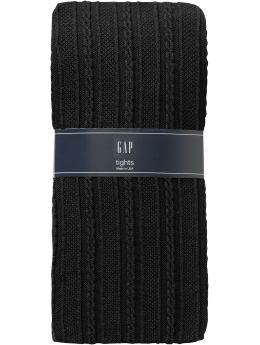 Women: Cable knit tights - true black knit
