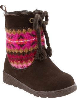 Fair Isle sweater wedge boots