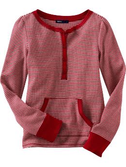 Women: Waffle knit henley - russian red