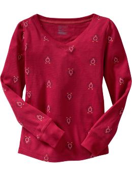 GapKids: Printed V-neck waffle knit T - russian red