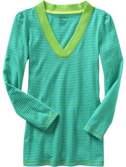 Women: Striped V-neck tunic - turquoise