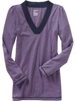 Women: Striped V-neck tunic - pale orchid