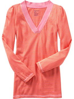 Women: Striped V-neck tunic - pink rosebloom