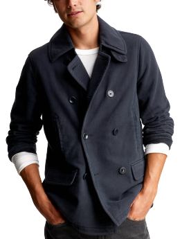 Men: Fleece peacoat - true navy