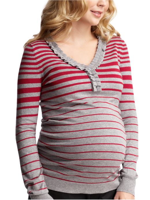 GapMaternity: Striped ruffle henley sweater - cinnabar red