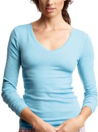 Finely ribbed V-neck T