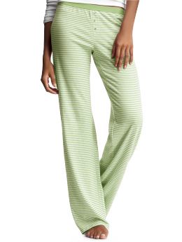 Women: Thin-striped pajama pants - striped moss