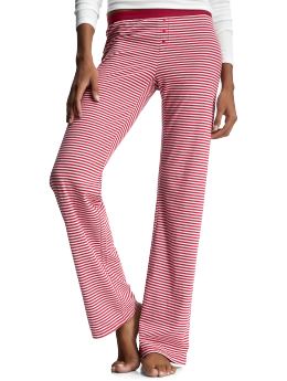 Women: Thin-striped pajama pants - striped cinnabar red
