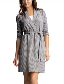 Women: Striped short robe - thin stripe spring night