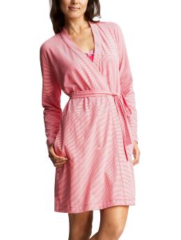 Women: Striped short robe - thin stripe raspberry