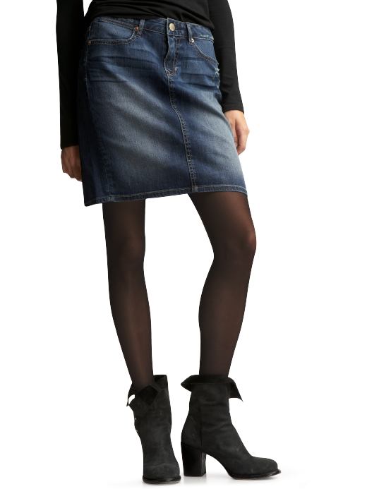Women: Destructed medium wash denim pencil skirt - medium destructed