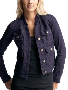 Women: Mandarin collar denim jacket - dark