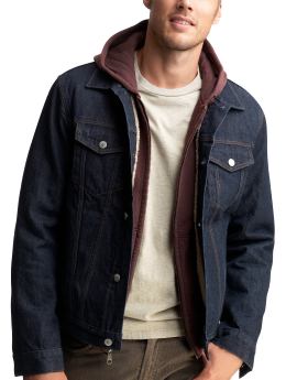 Men: Sherpa-lined jean jacket - dark