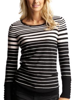 Women: Striped crewneck sweater - black stripe