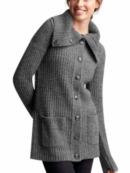 Women: Long wool blend cardigan - heather gray