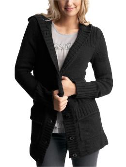 Women: Hooded sweater coat - true black knit