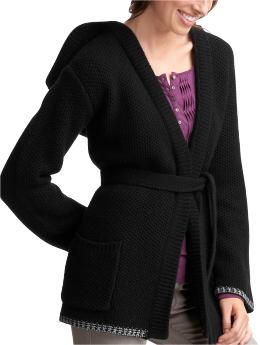 Women: Hooded long cardigan - true black knit