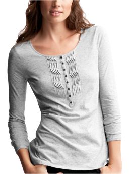 Women: Pintucked henley T - heather gray