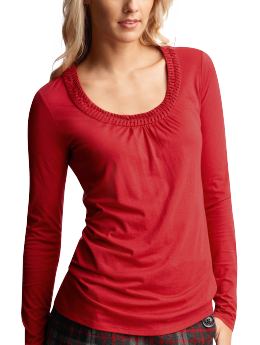 Women: Pleated-trim top - modern red