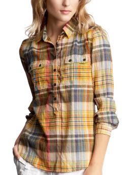 Variegated plaid pop-over shirt