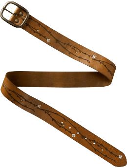 Women: Floral leather belt - medium brown