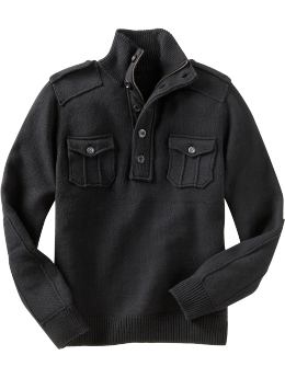 Men: Cadet button sweater - true black