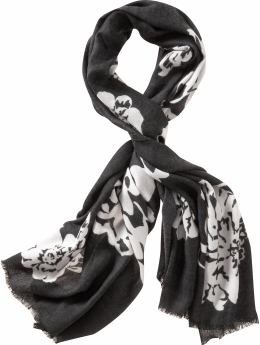 Women: Soft floral scarf - dark gray