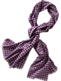Women: Raw-edged buffalo plaid scarf - razzleberry
