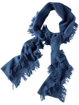 Women: Fringed wool scarf - comet blue