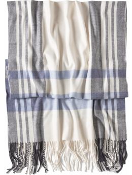 Women: Plaid blanket scarf - blue plaid