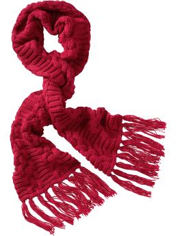 Women: Marled cable knit scarf - cinnabar red