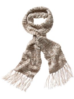 Women: Marled cable knit scarf - camel marled