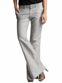 Hip slung slim flare linen blend pants