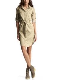 Khaki drawstring shirt dress
