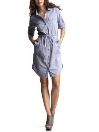 Chambray drawstring shirt dress