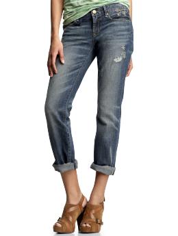 Cropped embroidered straight jeans (destructed wash)