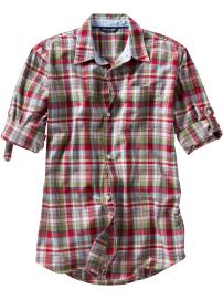 Plaid Madras roll-up shirt