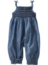 Smocked chambray romper