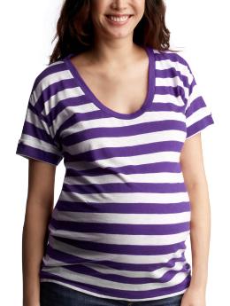 Striped cuffed scoopneck T
