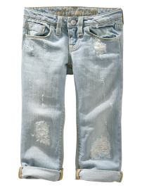 Skinny destructed rolled capris