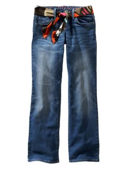 Belted pick-stitched straight jeans