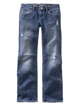 Destructed straight leg jeans