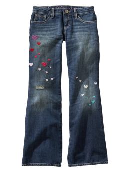 Heart distressed boot cut jeans