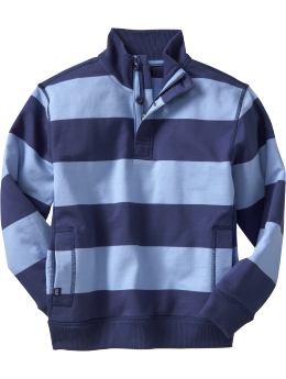 Striped fleece mockneck pullover