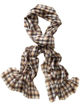 Women: Raw-edged plaid scarf - orange plaid