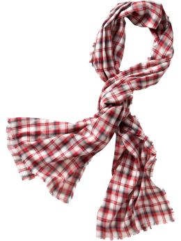 Women: Raw-edged plaid scarf - red plaid