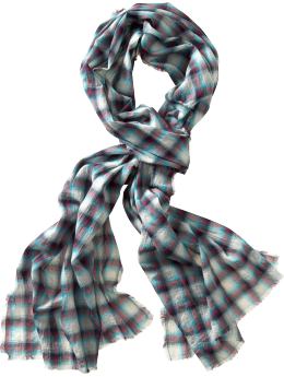 Women: Raw-edged plaid scarf - teal plaid
