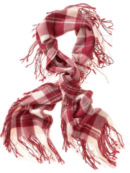 Women: Plaid fringe scarf - red plaid